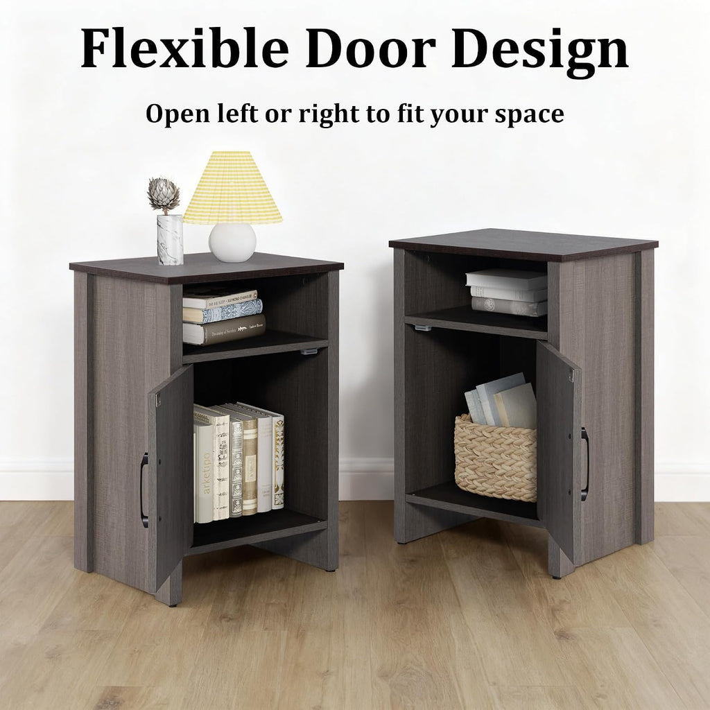 leovanni Farmhouse Nightstand Set of 2, Barn Door with Storage Shelf Rustic Wood Bedside Table, End Side Tables for Living Room, Bedroom, Office, Grey