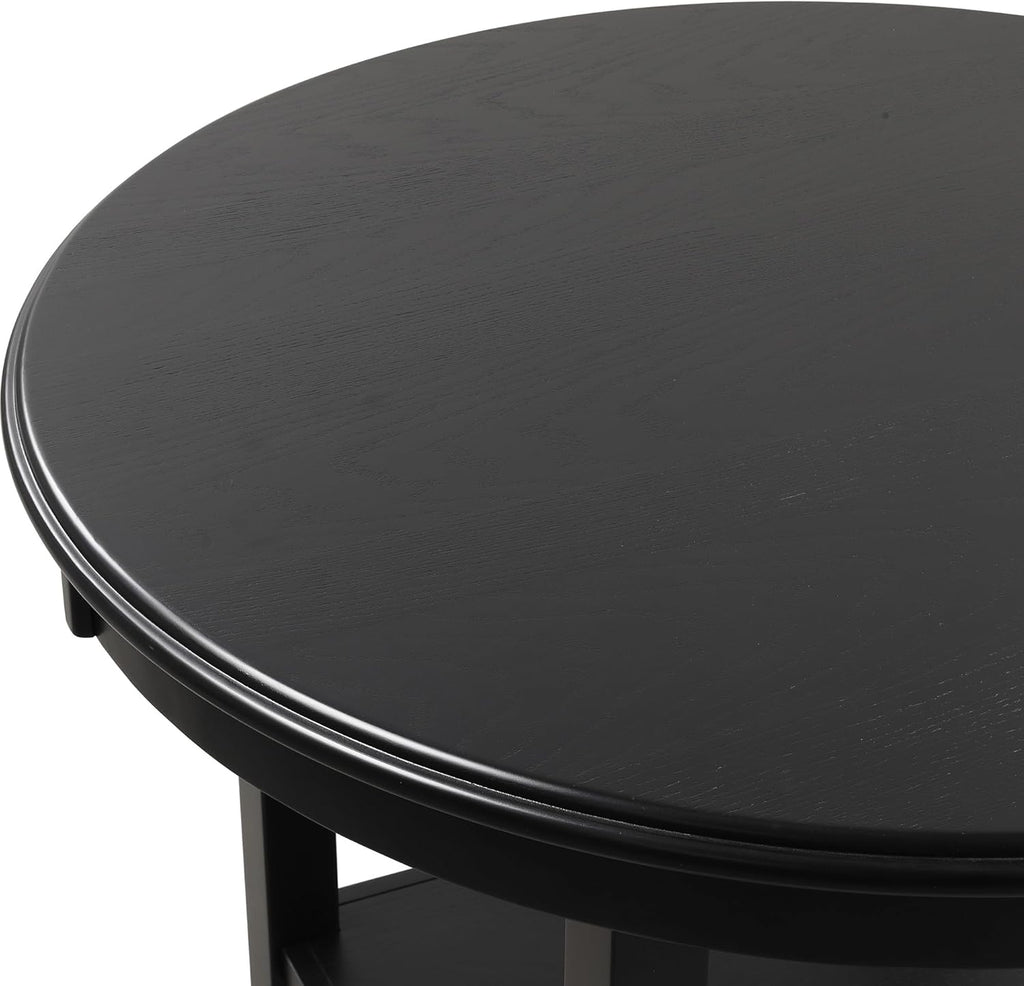 SogesHome Solid Wood Round End Table with Storage Shelf, Heavy Duty Small Kitchen Table for 2-4 People, Rustic Modern Space Saving Side Desk for Living Room, Bedroom, Kitchen, Office, Hallway