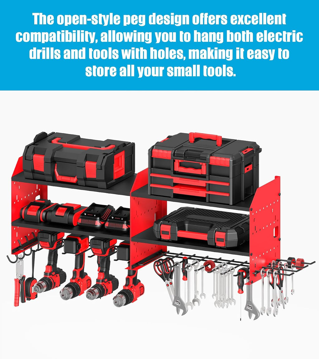 CCCEI Pack of 2 Modular Power Tools Organizer, Drills and Battery Storage Wall Mount, Garage Shop Organization, Anniversary, Birthday, Gifts for Men, Father, Red.