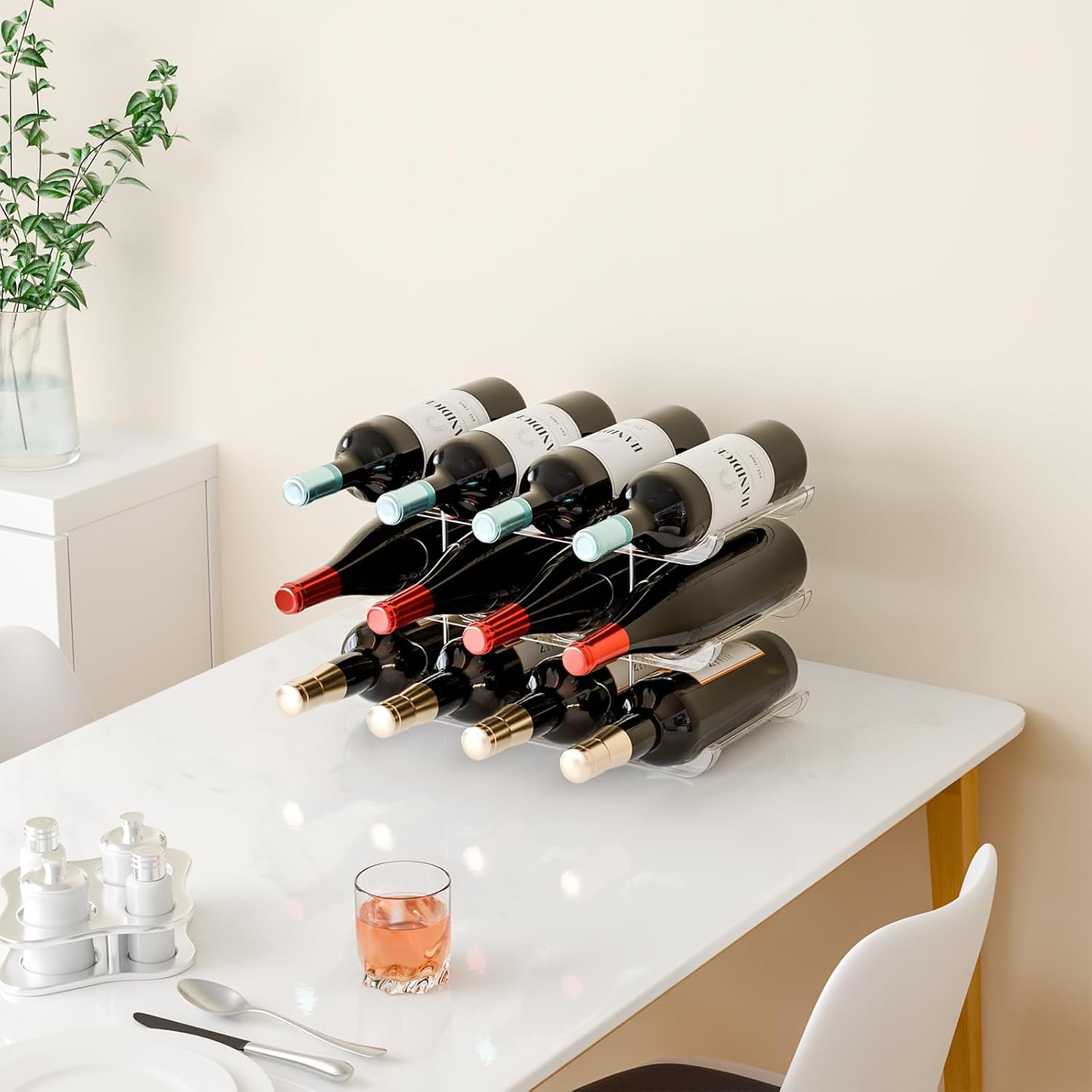 Yieach 2 Tier Stackable Wine Racks Countertop,Sturdy and Durable Wine Rack Free Standing Floor for Inside Cabinet,Clear Water Bottle Organizer and Wine Storage Racks Holder for Pantry,Table,Kitchen