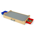 Delta Children Play N Store Building Bricks Play Table with 100+ Play Bricks Included - Large Brick Plate Compatible with LEGO, MegaBlocks & More - Legs Fold for Easy Under Bed Storage, Grey
