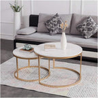 Nesting Tables，Gold Iron Base and White Marble Top Set of 2，70cm+55cm(80cm+60cm)