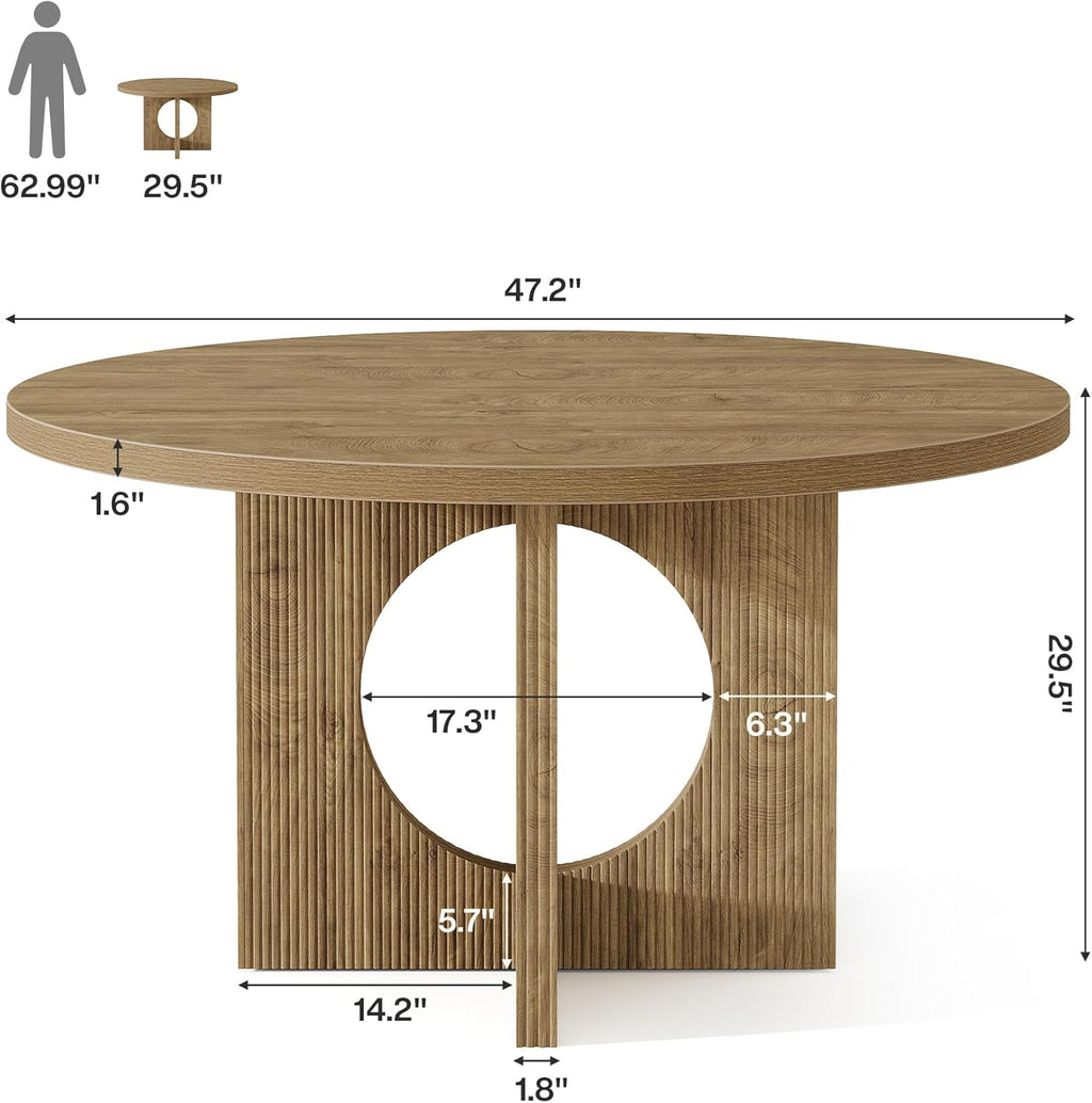 Tribesigns 47" Round Dining Table for 4-6, Circle Wooden Farmhouse Kitchen Table with Pedestal Base, Dinner Table for Kitchen, Living Room, Apartment, Easy Assembly, Rustic Brown