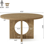 Tribesigns 47" Round Dining Table for 4-6, Circle Wooden Farmhouse Kitchen Table with Pedestal Base, Dinner Table for Kitchen, Living Room, Apartment, Easy Assembly, Rustic Brown