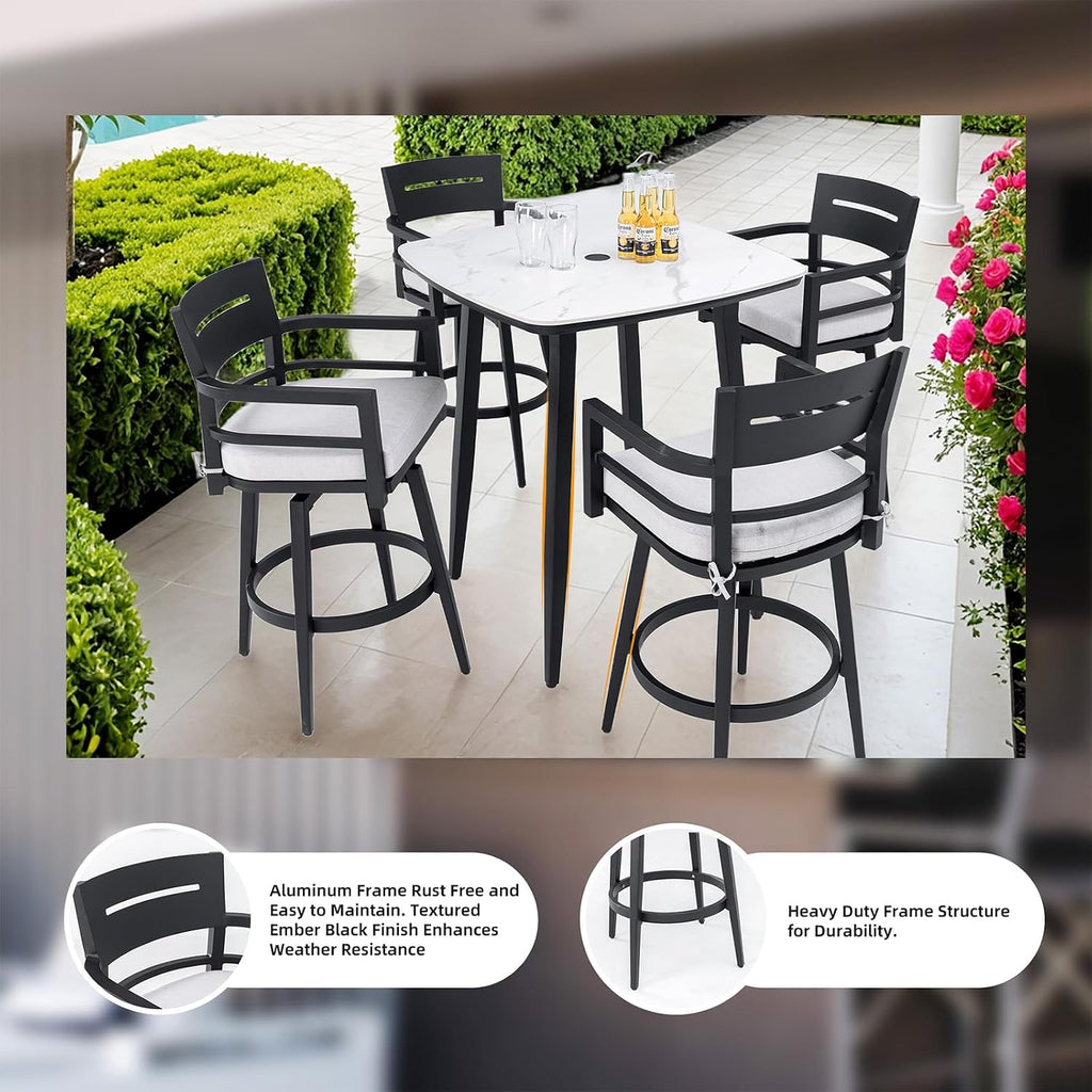 Modern Outdoor Bar Stools Set of 2 Swivel Patio Bar Chairs with 360° Rotation and Cushion with Sunbrella Fabric Weather-Resistant Aluminum Frame Patio Bar Stool for Deck Garden