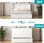 BALUS Queen Murphy Bed, Cabinet Murphy Bed with Large Storage Drawer-White | USB Charing Station, Spacious Drawer, Space Saving, Queen Bed Frame