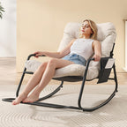 ONBRILL Adjustable Backrest Rocking Chair, Patio Rocking Chair with Cushion, Papasan Chair with Footrest, Indoor & Outdoor Rocker Chair for Living Room, Bedroom, Patio, Garden, Cream White