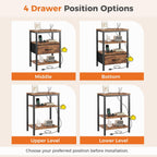 DUMOS Bedside Table with Charging Station and an Adjustable Fabric Drawer, and it is a Compact Nightstand, as Well as a 3-Tier Storage Organizer and an End Table for Bedroom, Brown
