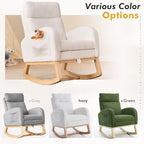 FOXHUNTER Rocking Chair for Nursery with Foot Rest Side Pocket Teddy, White | High Backrest,Headrest,Wooden Base Non-Slip Pads,Nursing Rocking Chair for Breastfeeding,Baby Bedroom,Living Room