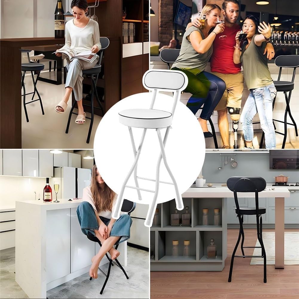 Folding Bar Stool with Steel Frame and Comfortable Back for Home Kitchen Events Padded Tall Chair(Black,70cm/27.5in)