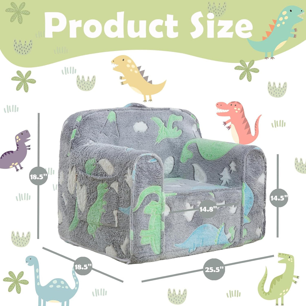 Comfy Toddler Chair,Kids Foam Chair,Kids Armchair Toddler Couch Kids Sofa Reading Chair with Glow in The Dark(Glow Dino)