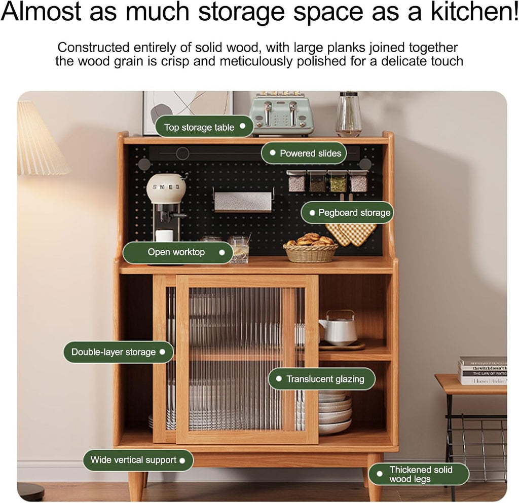 Cabinet with Doors Storage & Adjustable Shelves, Farmhouse Kitchen Pantry, Pantry Cabinet, Freestanding Kitchen Cupboard, for Coffee Bar, Dining Room, Table Top-Retro(Black,80cm/31.4in)