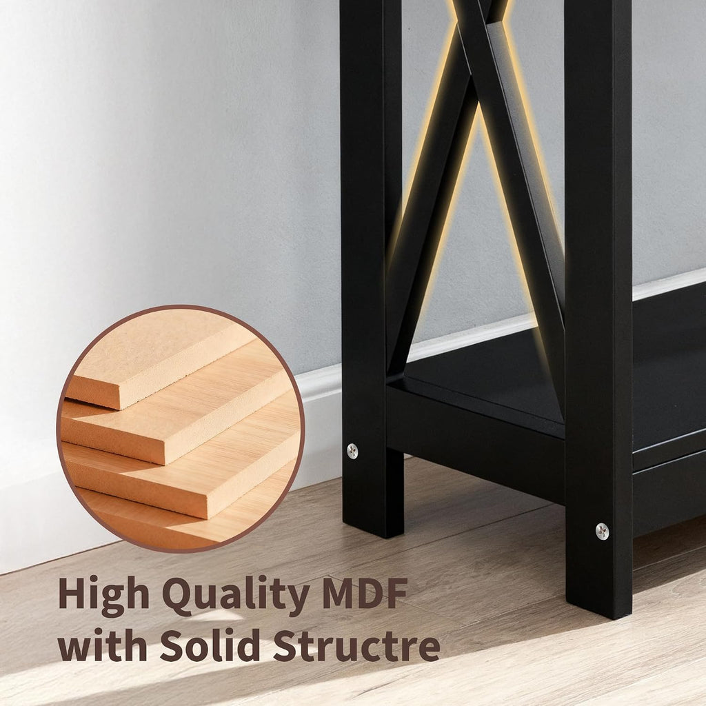 ZenStyle Sofa Side Console Table with 2 Storage Shelves Narrow Accent Table for Entryway/Hallway/Living Room, 46.9in L x 11.8in W x 31.7in H, Black