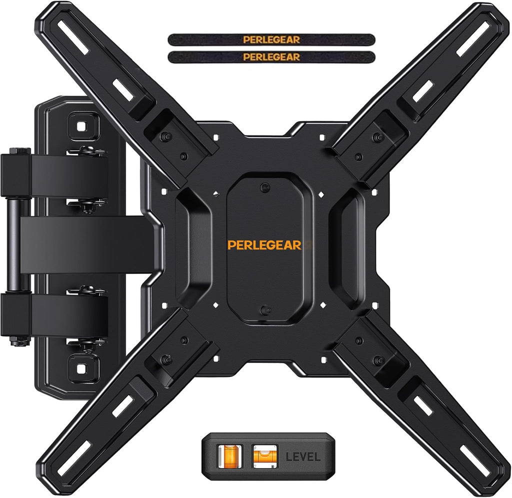 Perlegear Full Motion TV Mount for Most 26–65 inch Flat or Curved TVs up to 82 lbs, Wall Mount TV Bracket with Articulating Arms, Tool-Free Tilt, Swivel, Extension, Max VESA 400x400mm, PGMF3