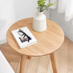 Rainbow Home Fana Round End Table, 100% Natural Solid Oak Wood with 3-Leg Design, Durable & Easy to Maintain Side Table for Living Room, Bedroom, Balcony, Easy Assembly (Natural+Brown)