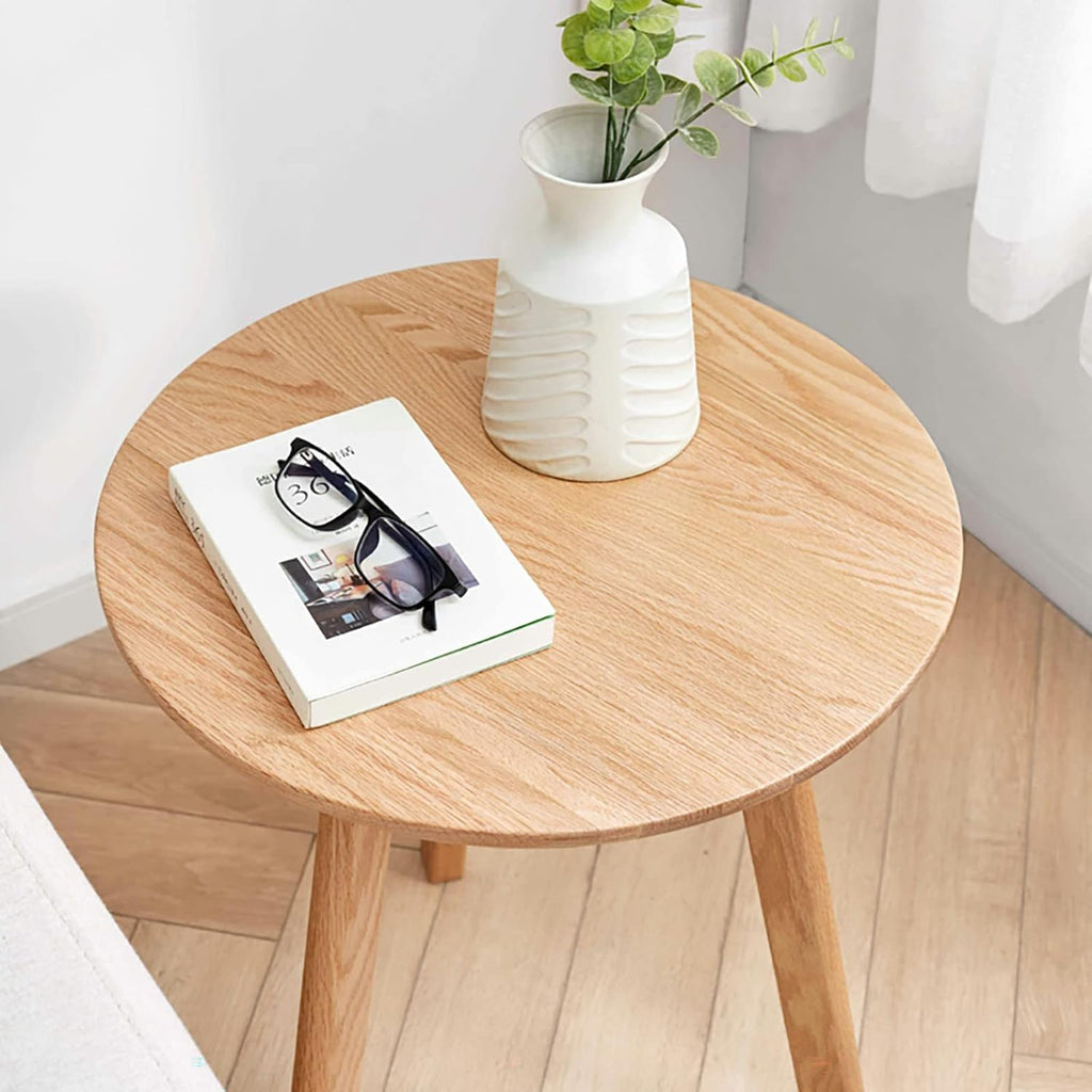 Knocbel Accent Solid Wood Small Round End Table Living Room Sofa Couch Side Snack Table with Legs, Easy Assembly (Natural)