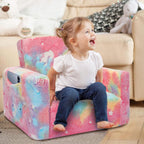 SLIGUY Kids Couch, Toddler Chair, Fold Out Kids Sofa Chair, Convertible Sofa to Lounger Pull Out Couch, Glow in Dark Sofa Chair Birthday Gifts for Boys and Girls (Pink)