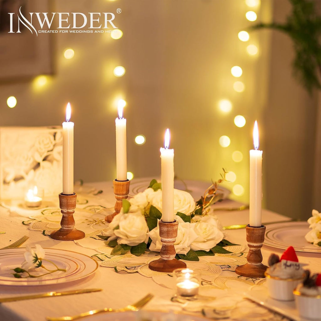 Wooden Taper Candle Holders: Wood Candlestick Holders Rustic Farmhouse Fall Decor for Living Room Dinning Table Centerpiece Christmas Set of 10