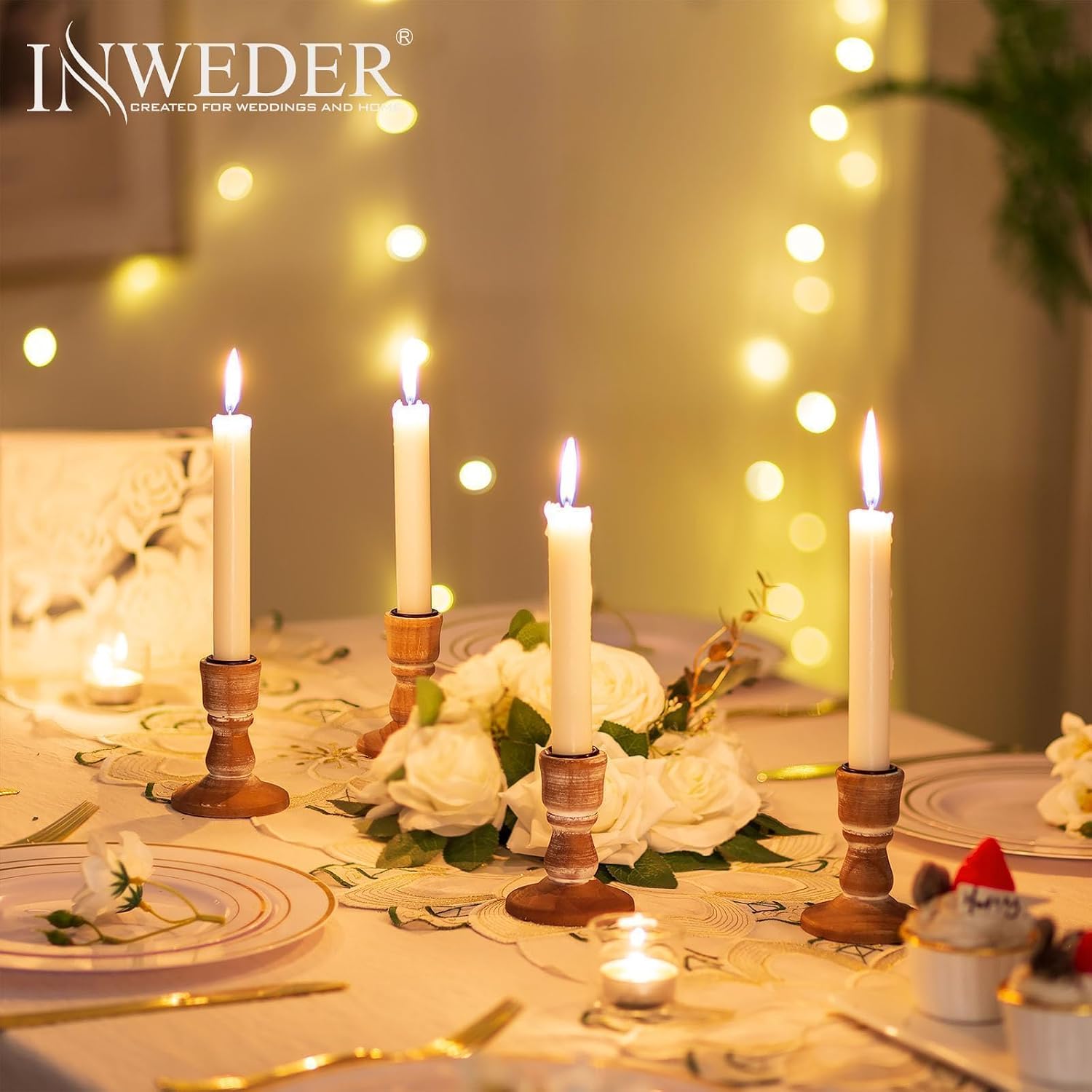 Wooden Taper Candle Holders: Wood Candlestick Holders Rustic Farmhouse Fall Decor for Living Room Dinning Table Centerpiece Christmas Set of 10