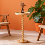 Solid Wood Round Side Table,mall Drink Table for Small Spaces,Round Side Table for Small Spaces, Boho Circle End Table Coffee Table with Solid Wood Leg for Living Room