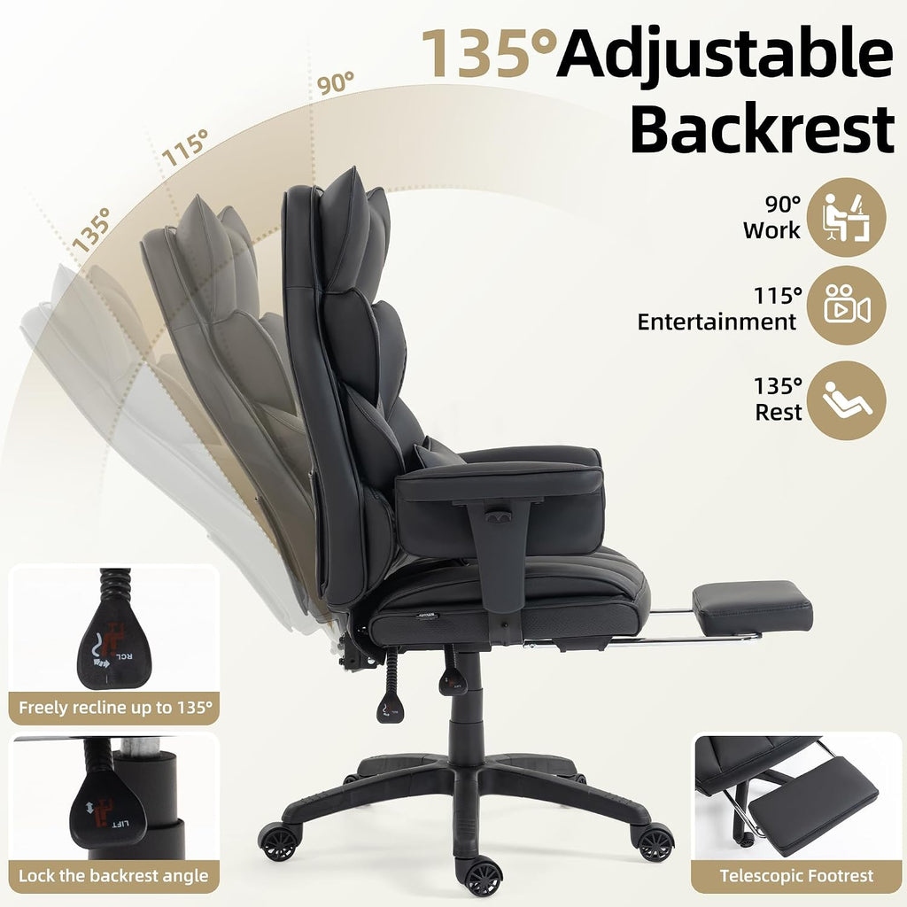 Office Chair,Executive Ergonomic Office Chair with Pocket Spring Cushion, High Back Computer Gaming Chair with Adjustable Armrests, Lumbar Support, Footrest, Executive Chair - Black PU Leather
