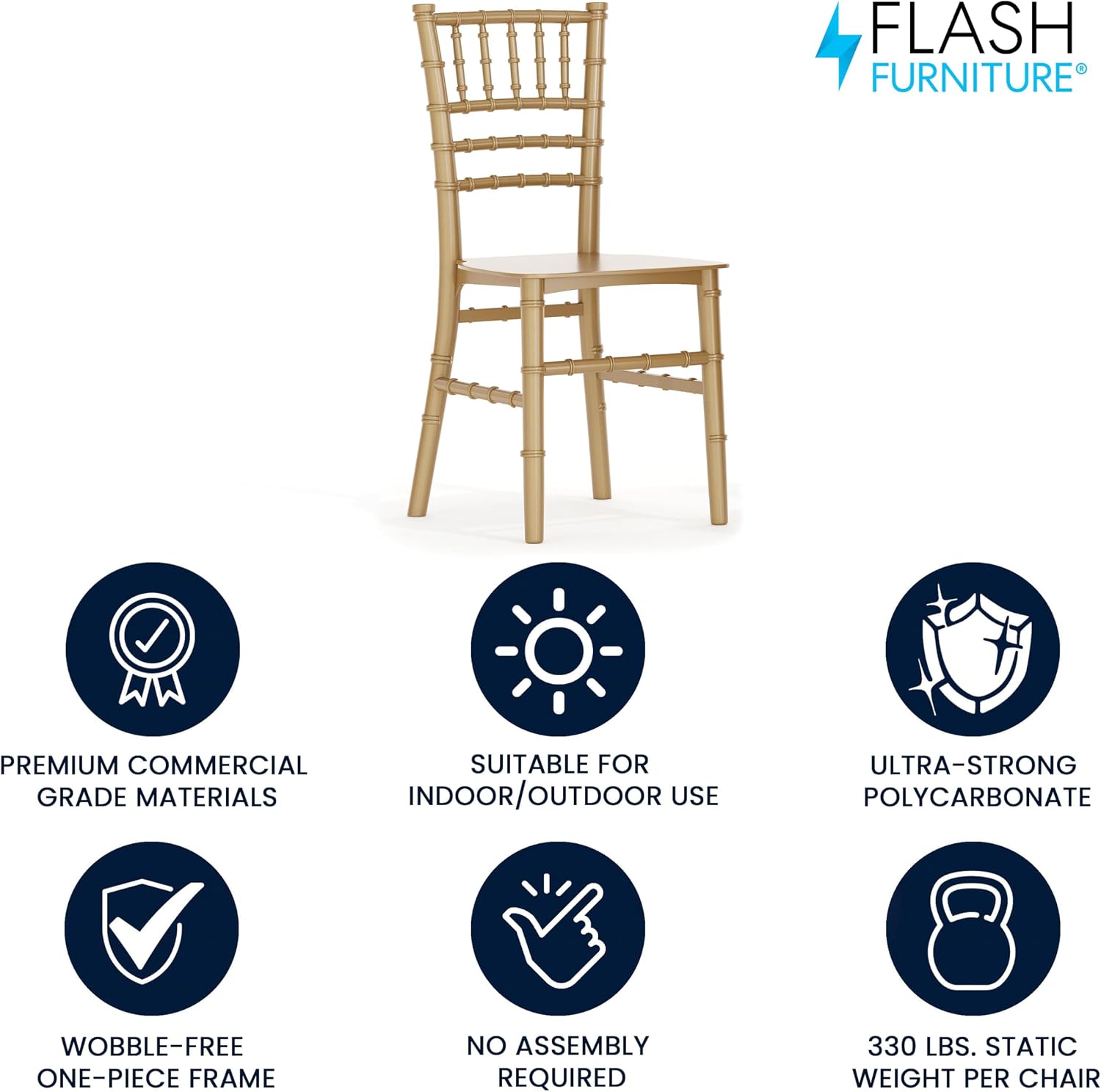 Flash Furniture Hercules Series Children's Resin Event Chair, Commercial/Residential All Occasion Chair, 330 lb. Static Weight Capacity, Gold