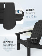 LUE BONA HDPE Adirondack Chairs Set of 4 - Weather Resistant Seating with Cup Holder for Patio, Fire Pit, Deck & Resort Garden, Black