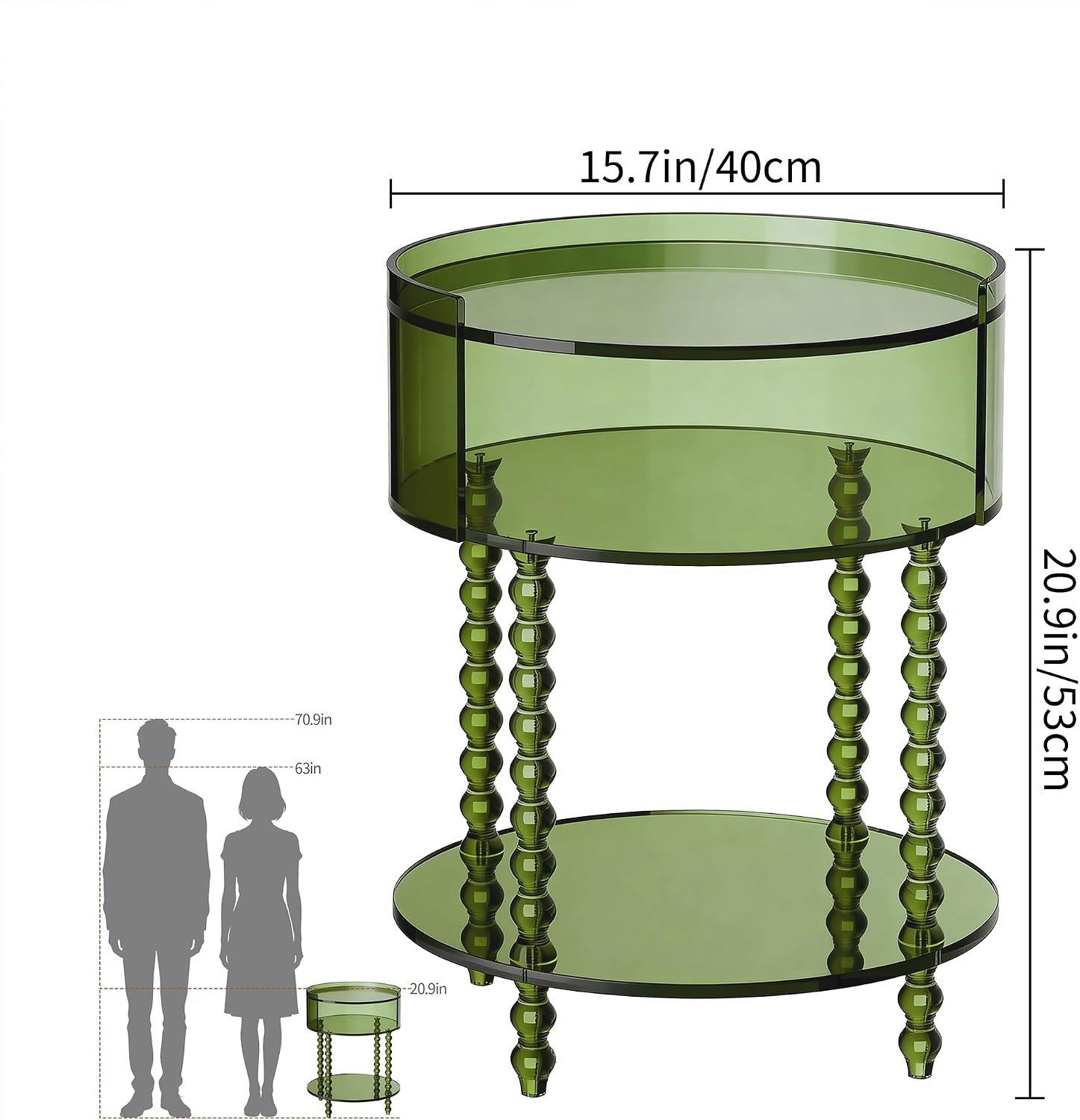 Modern Acrylic Round Side Table, End Table for Living Room, Clear Nightstand for Bedroom, Lobby and Office, Easy Assembly (Green, Nomal)