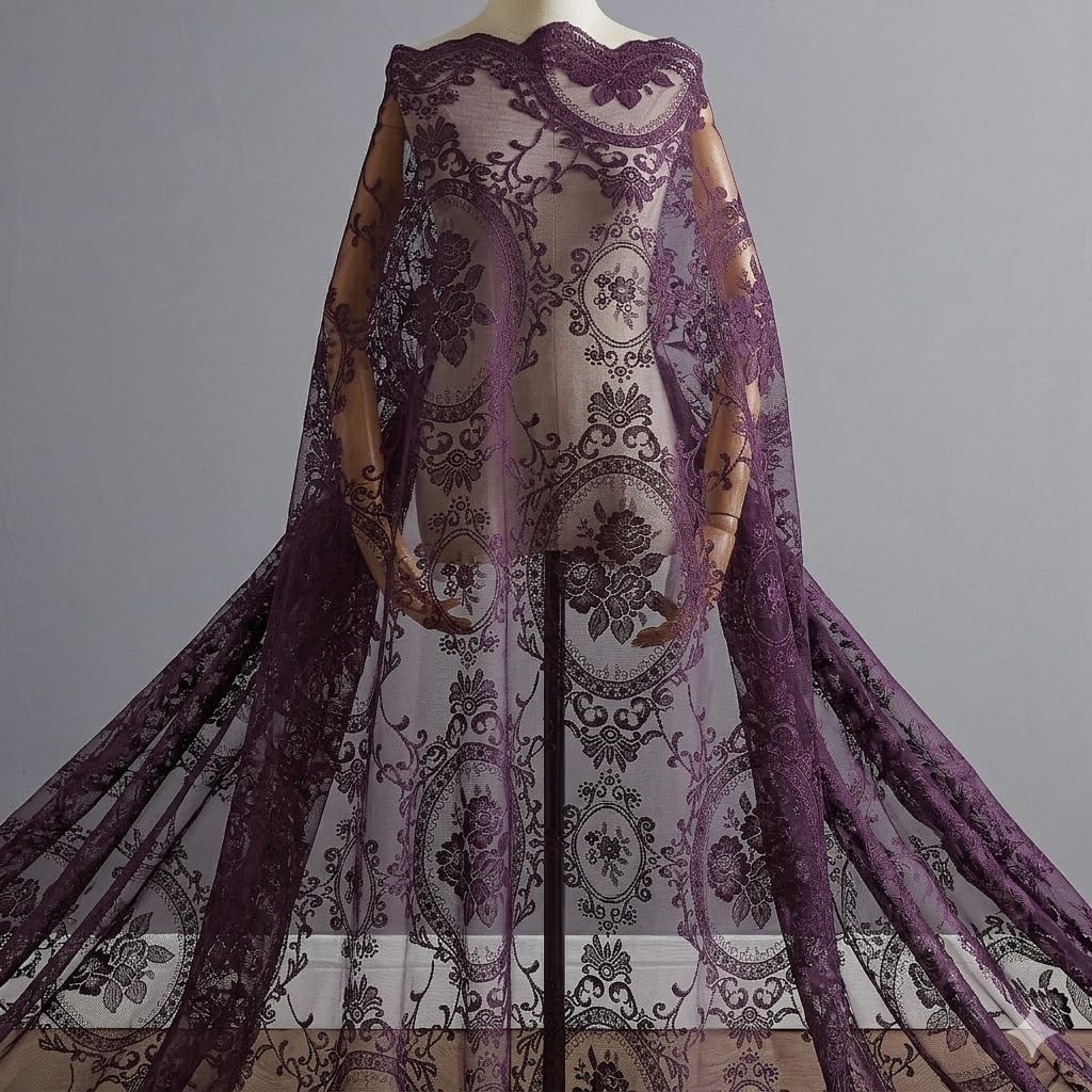 55 x 144 Inch Purple Lace Canopy Bed Curtains are Perfect for Twin Bed Canopy to Create Light Bedroom Decor, Gothic Bedroom Decor or Halloween Room Decorations. LEC Purple Canopy 144