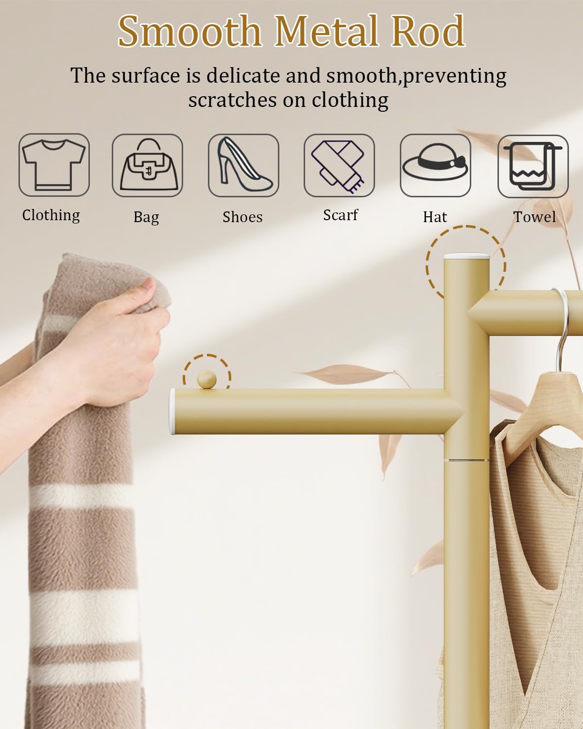 Modern Garment Rack,Z-Shaped Coat Stand with Rock Base,68.9in,Gold | Metal Coat Racks Freestanding with Natural Patterned Base,Easy to Clean Clothes Hangers for Home,Clothing Trees for Office