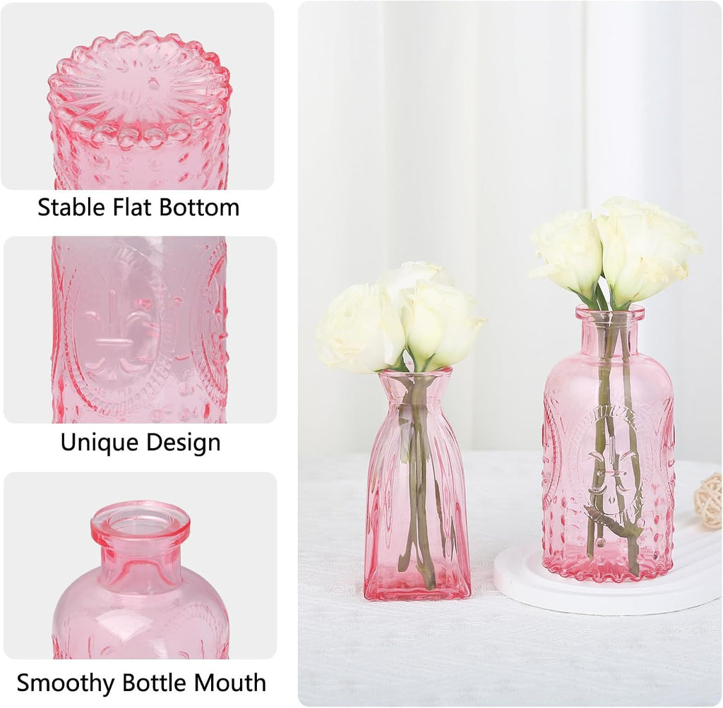 RUCKAE 12 Pack Glass Bud Vases Mini Flower Vase Small Vintage Vases for Centerpiece Table Wedding Decorations Home Decor Party(Pink)
