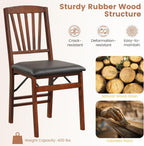 Giantex Folding Dining Chairs Set of 2, Foldable Wood Kitchen Chairs with Padded Seat, Solid Wood Frame, Max Load 400 Lbs, No Assembly Easy to Store Wooden Dining Chairs for Apartment, Small Space