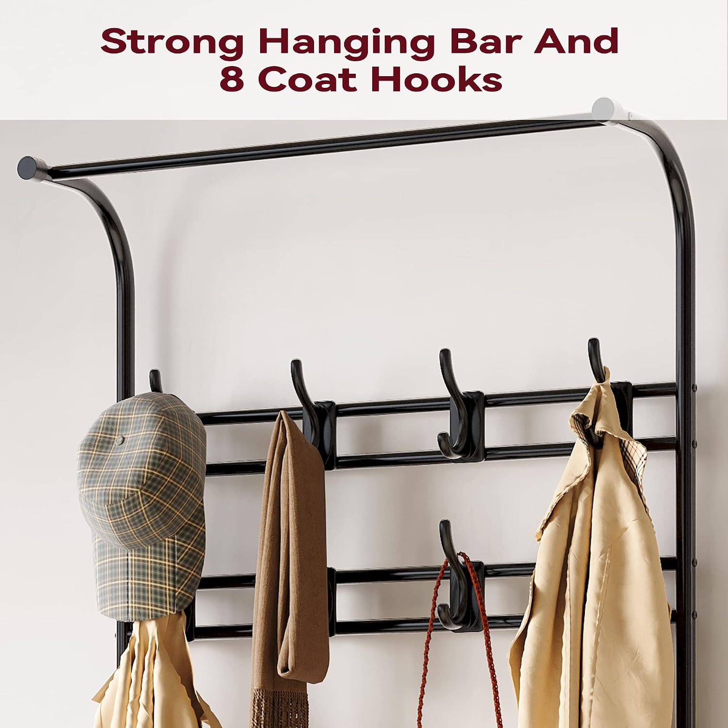 Alkmaar Entryway Bench with Coat Rack, Retro Brown, Made of Engineered Wood, 23.5" L x 11.8" W x 70.7" H