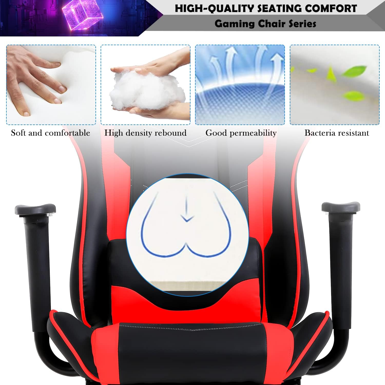 Gaming Chair Racing Style Office Computer Game Chair Ergonomic Desk Chair with Headrest Lumbar Support,High Back Gamer Office Chair Massage Recliner Video Game Chairs for Kids or Adults,Red