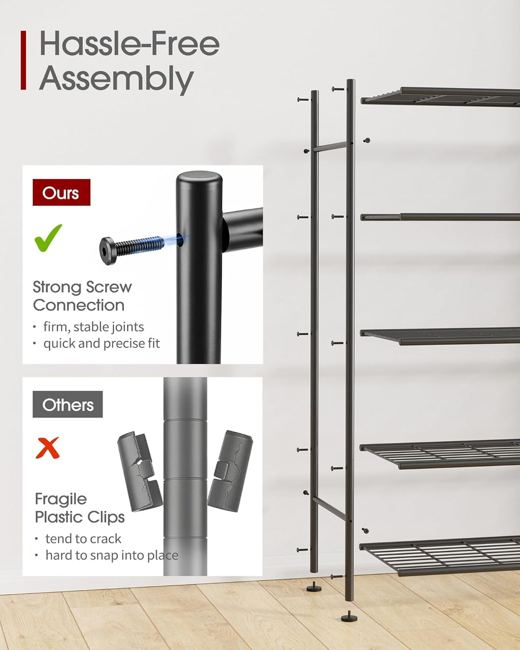 Sakugi Garage Shelving - 5-Tier Garage Shelving - Large Capacity Storage Shelves, Robust & Rustproof Metal Shelf Organizer for Garage, Pantry, Kitchen, 47.5" x 12.5" x 61.0", Black