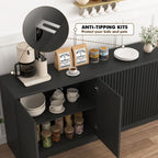 Fluted Sideboard Buffet Cabinet, 63" Credenza Storage Cabinet with 4/6 Doors,Media Console Table for Living Room Kitchen Entryway,Anti-Tip (Black)