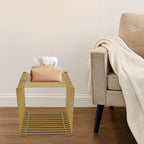 Linear Metal End Table Square Geometry Side Table With Storage Retro Coffee Decoration Sofa Tables Wire Cube Storage Rack For Couch, Living Room, Bar, Bedroom, Balcony-11.8*11.8*11.8in (Gold)