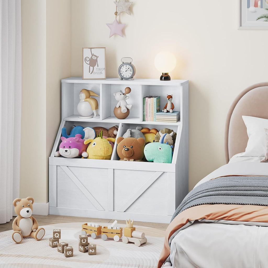 Jojoka Kids Bookshelf & Toy Storage Organizer, Toddler Toy Storage Cabinet for Playroom, Bedroom, Nursery, Classroom & Daycare