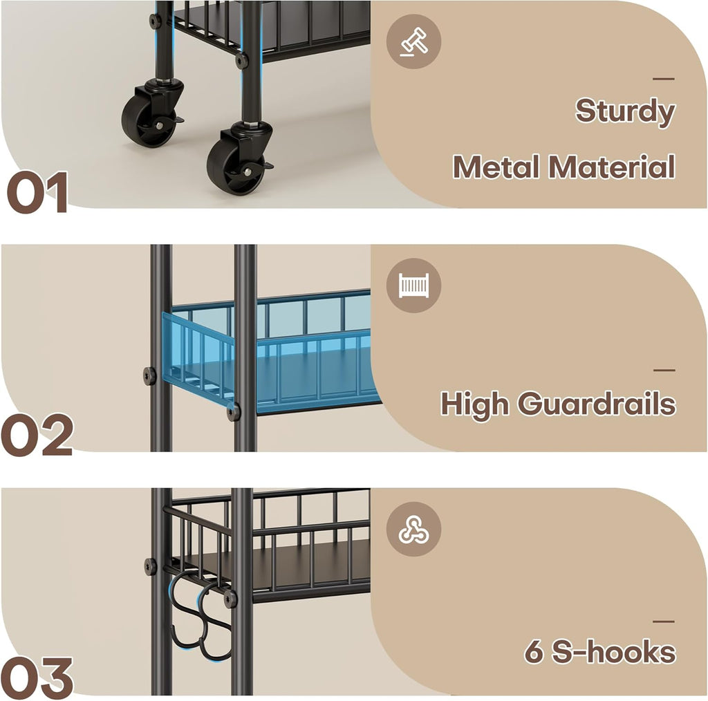 Slim Rolling Storage Cart with Wheels, Metal 6 Tier Spice Rack Mobile Shelving Unit Organizer Kitchen Utility Cart for Office Bathroom Kitchen Laundry Room Narrow Places (6inches)