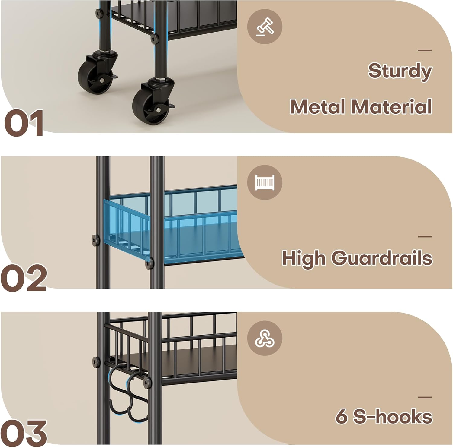Slim Rolling Storage Cart with Wheels, Metal 6 Tier Spice Rack Mobile Shelving Unit Organizer Kitchen Utility Cart for Office Bathroom Kitchen Laundry Room Narrow Places (6inches)