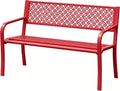 IDEALHOUSE Outdoor Metal Garden Bench 2 Person, 790 Lbs Heavy Duty Steel Patio Bench with Geometric Backrest, Weather Resistant Red Outdoor Seating for Porch, Yard, Deck, Entryway