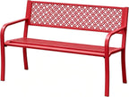 IDEALHOUSE Outdoor Metal Garden Bench 2 Person, 790 Lbs Heavy Duty Steel Patio Bench with Geometric Backrest, Weather Resistant Red Outdoor Seating for Porch, Yard, Deck, Entryway