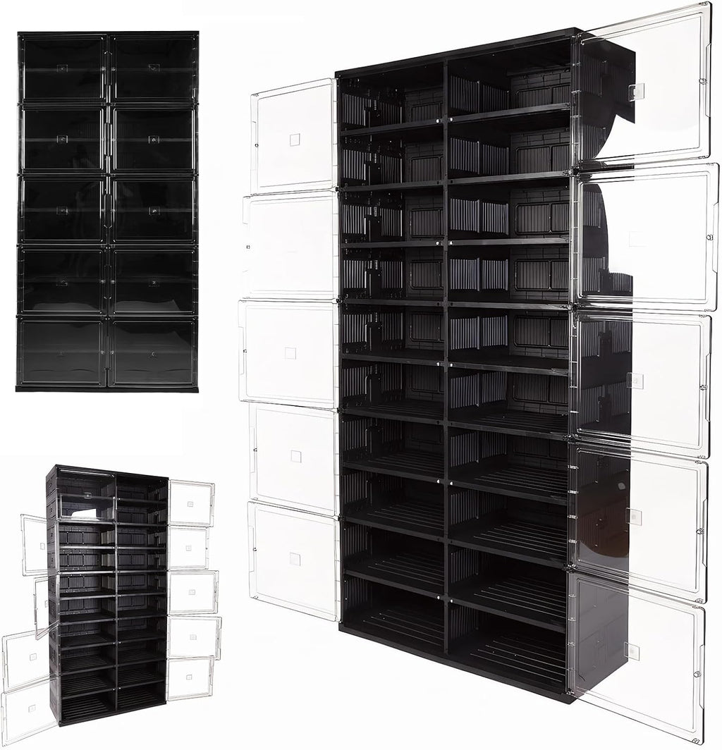 10 Tiers 40 Pairs Large Plastic Folding Shoe Cabinet with Doors Easy Assembly Shoe Shelves Organizer for Entryway Living Room