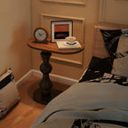 YUNMUARY-C Shaped End Table Solid Wood C Side Table for Couch Black Small Bedside Table Wood Nightstand Modern End Tables Living Room Space-Saving Small Coffees Tables Wooden Side Tables for Bedroom