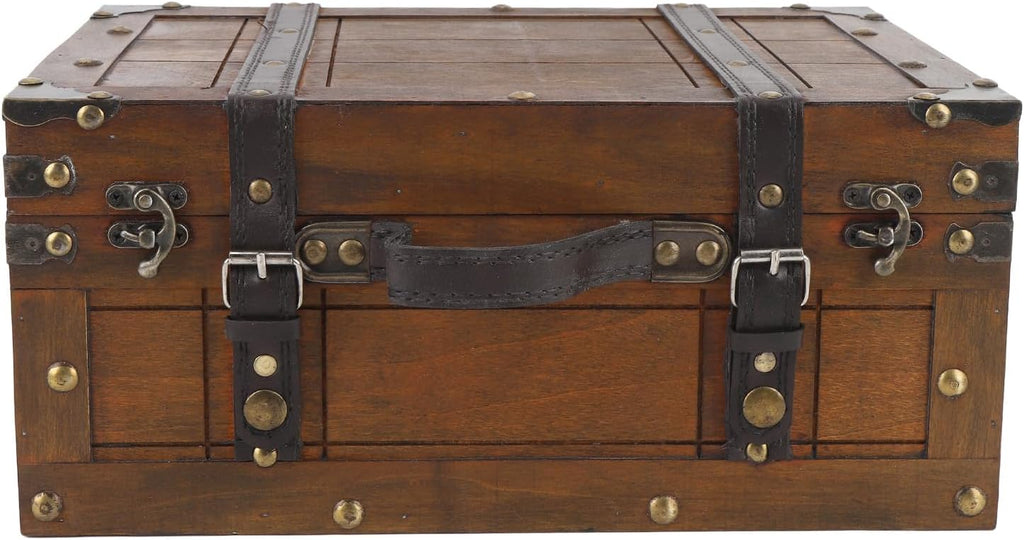 Vintage Distressed Wooden Chest Storage Trunk Handbag for Clothes Toys Photo Prop (Large)