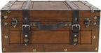 Sonew Vintage Distressed Wooden Storage Trunk with Textured Leather Handle for Multipurpose Use - Portable Antique Style Wood Chest for Clothes, Toys, and Photo Props (Large)