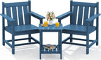 SEWRWALL 3 Pieces Patio Bistro Set, All Weather Adirondack Chair Set with Side Table, HDPE Material Outdoor Patio Furniture Set for Balcony, Porch, Garden, Backyard- Navy