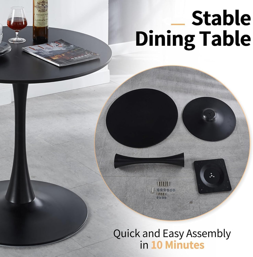 42 Inch Black Round Dining Table for 4-6 People,Mid-Century Black Tulip Table,Modern Kitchen Dining Table with MDF Table Top and Pedestal Base for Home and Kitchen