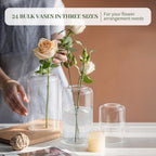24 Clear Glass Vases | 3 Hights(6.5“ H+5“ H+3.9“ H), Curved-Rim Cylinder Vases for Rustic Farmhouse Centerpieces Wedding Table Decor Bud Vases in Bulk