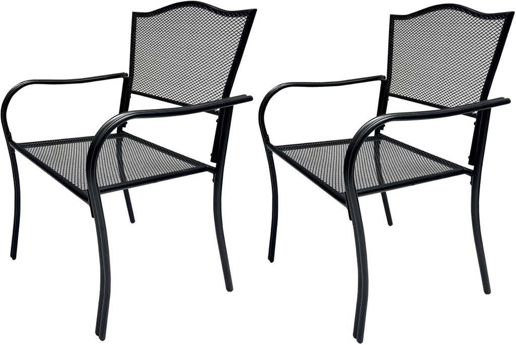 Outdoor Metal Patio Chairs Set of 2, Stackable Iron Mesh Dining Chairs with Armrests, All-Weather Bistro Chairs for Garden, Backyard, Porch, or Balcony